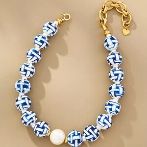 Anthropologie Porcelain Beaded Pearl Collar Necklace